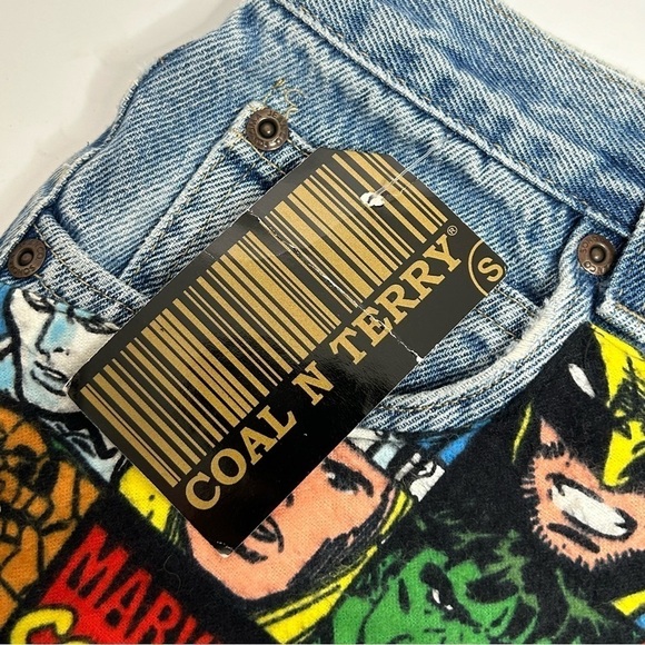 Coal N Terry Marvel Comic Print Frayed Hem Denim Shorts NWT - Picture 10 of 13